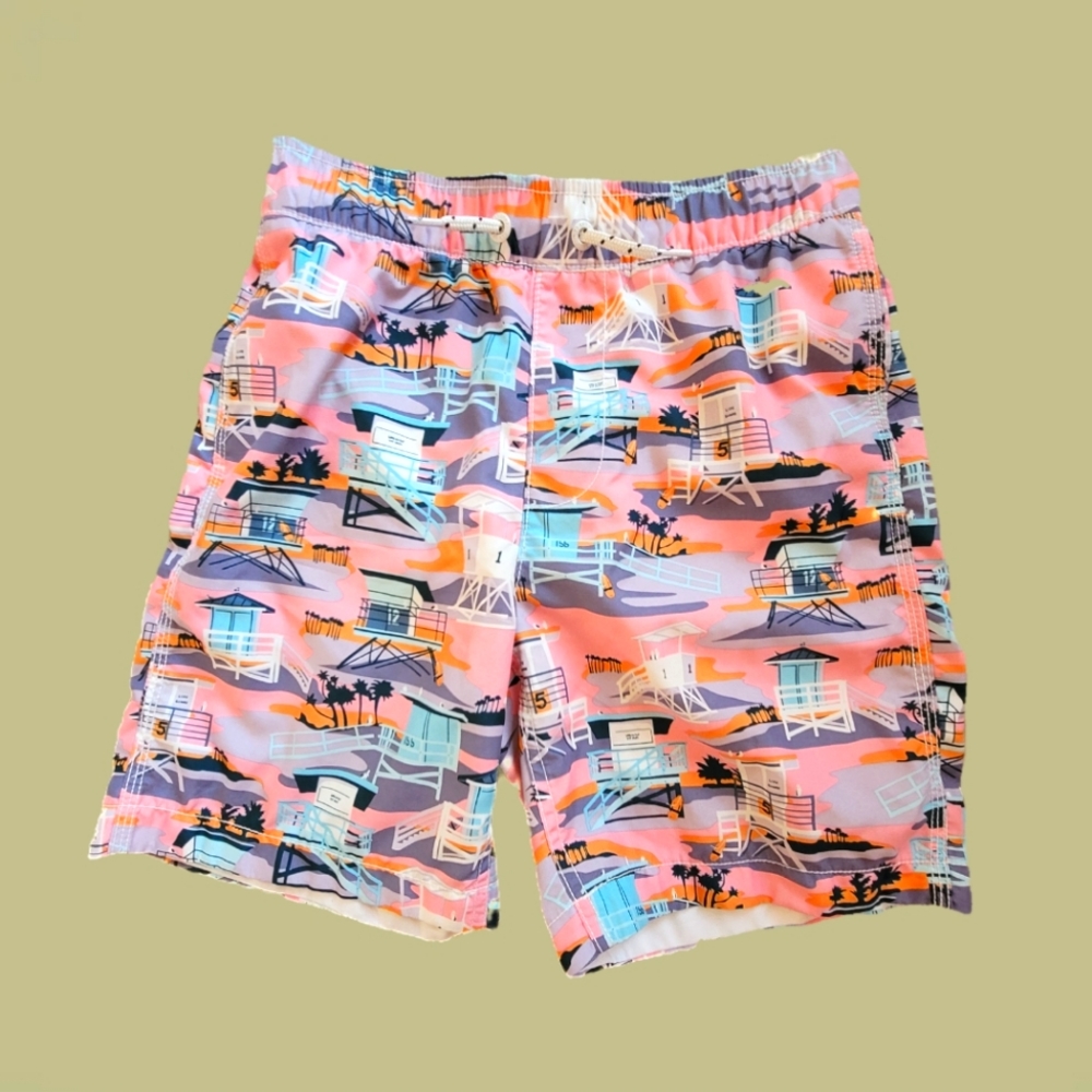 Gap Boys' Pink Beach Lifeguard Print Swim Trunks XL (12/14)